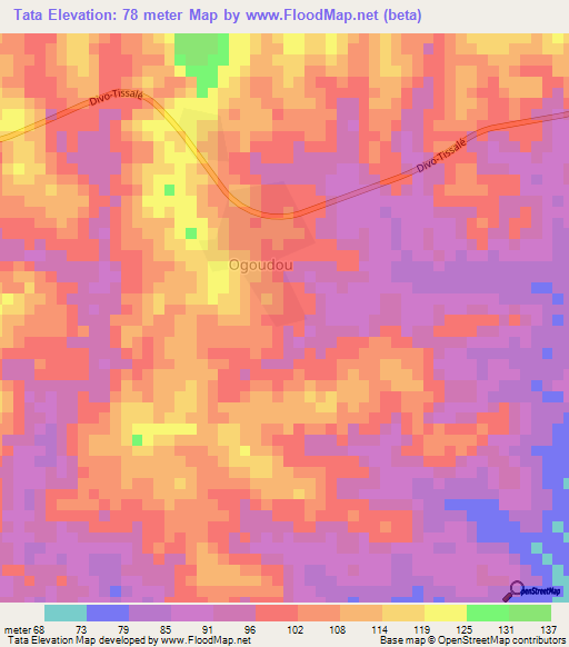Tata,Ivory Coast Elevation Map