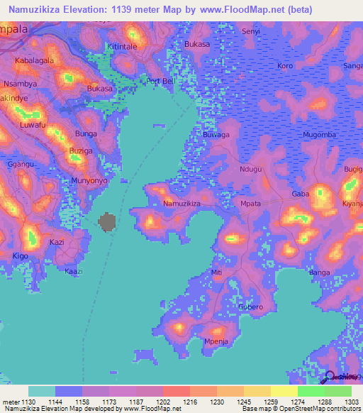 Namuzikiza,Uganda Elevation Map
