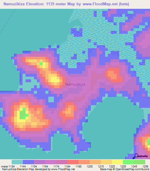 Namuzikiza,Uganda Elevation Map