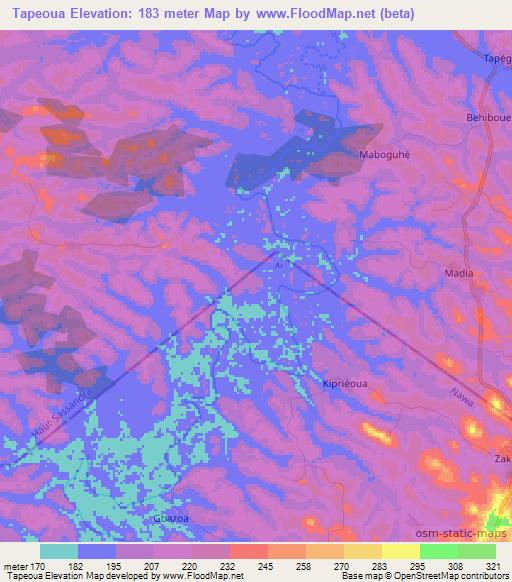 Tapeoua,Ivory Coast Elevation Map