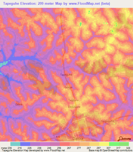 Tapeguhe,Ivory Coast Elevation Map