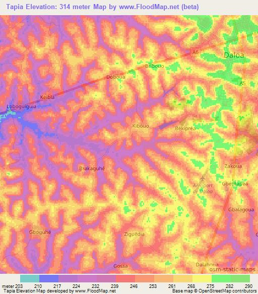 Tapia,Ivory Coast Elevation Map