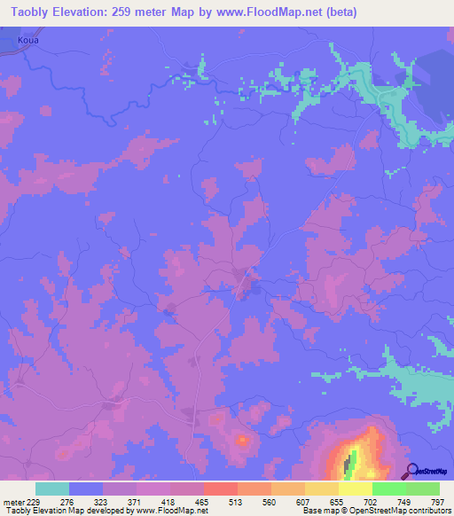 Taobly,Ivory Coast Elevation Map
