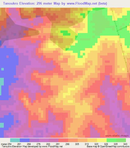 Tanoukro,Ivory Coast Elevation Map