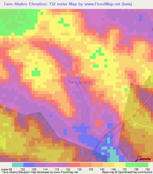 Tano Akakro,Ivory Coast Elevation Map
