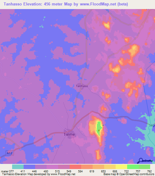 Tanhasso,Ivory Coast Elevation Map
