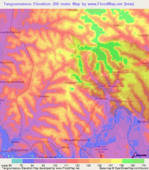 Tangoumassou,Ivory Coast Elevation Map