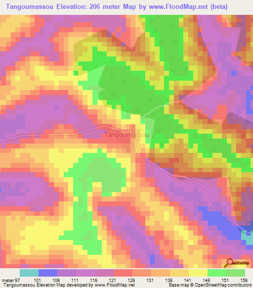 Tangoumassou,Ivory Coast Elevation Map