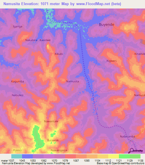 Namusita,Uganda Elevation Map