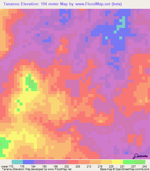 Tananou,Ivory Coast Elevation Map