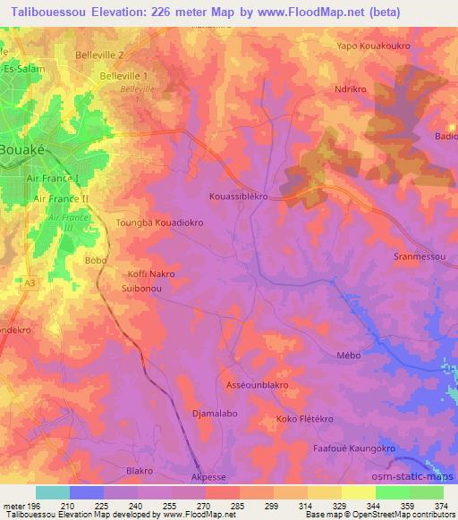 Talibouessou,Ivory Coast Elevation Map