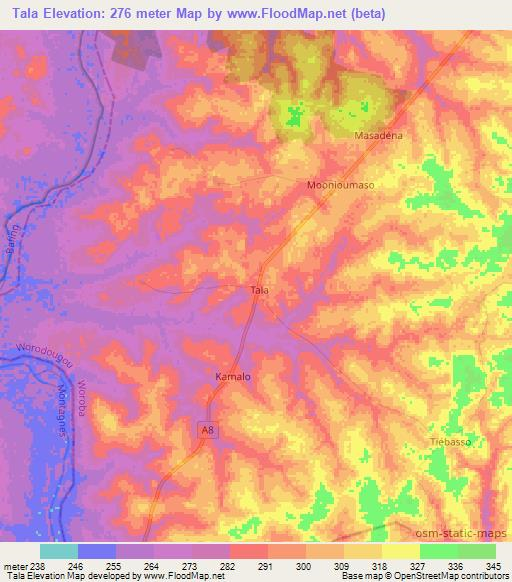 Tala,Ivory Coast Elevation Map
