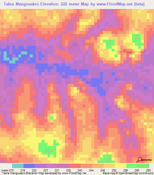 Takra Mangouakro,Ivory Coast Elevation Map