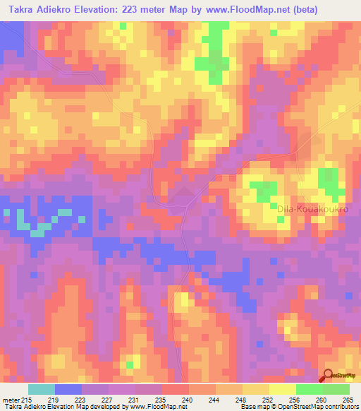 Takra Adiekro,Ivory Coast Elevation Map