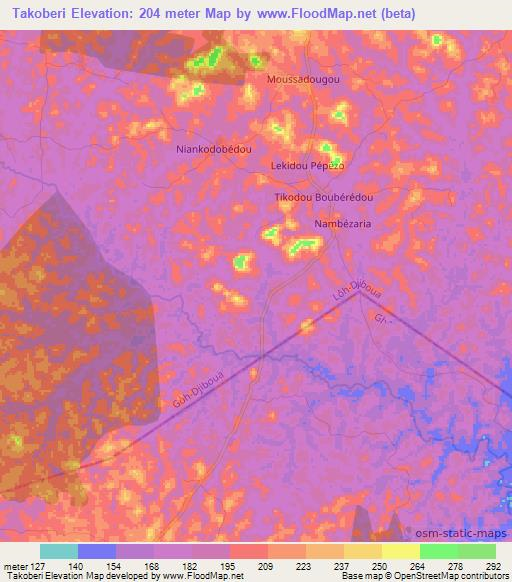 Takoberi,Ivory Coast Elevation Map