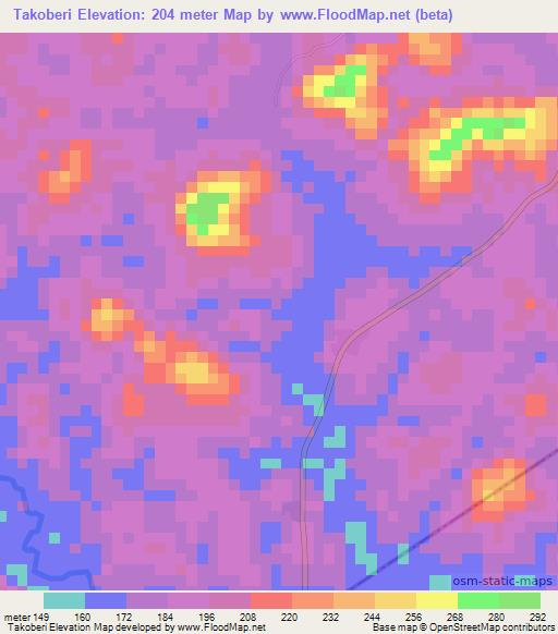 Takoberi,Ivory Coast Elevation Map
