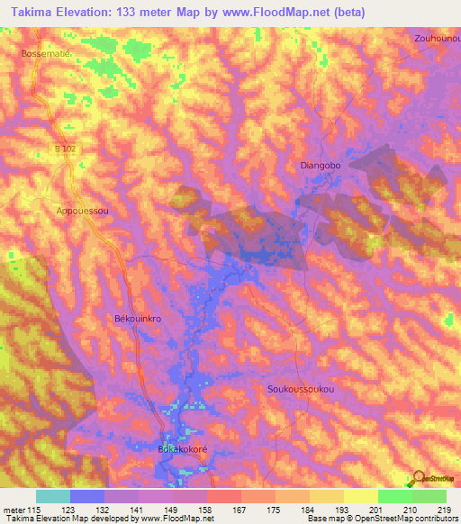 Takima,Ivory Coast Elevation Map