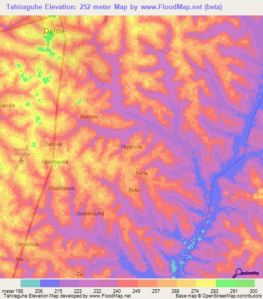 Tahiraguhe,Ivory Coast Elevation Map