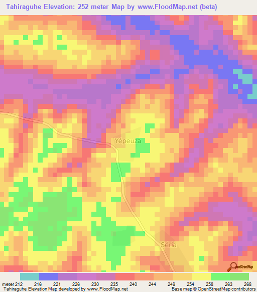 Tahiraguhe,Ivory Coast Elevation Map