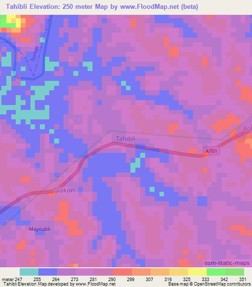 Tahibli,Ivory Coast Elevation Map