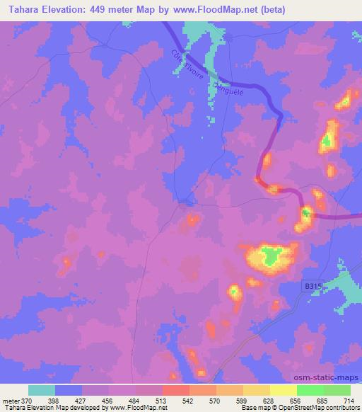 Tahara,Ivory Coast Elevation Map