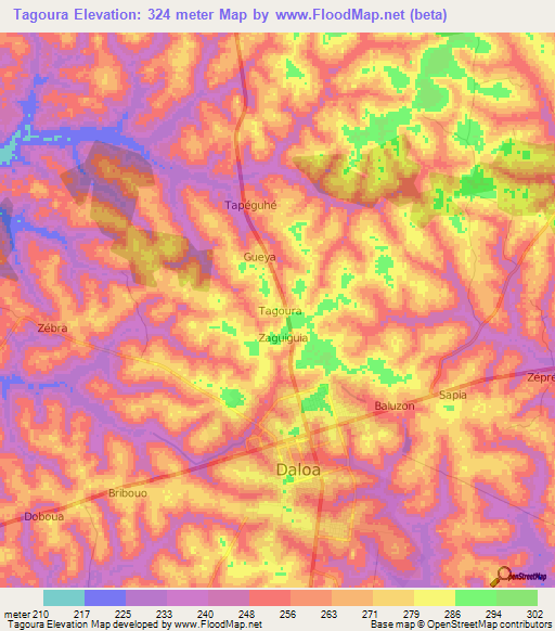 Tagoura,Ivory Coast Elevation Map