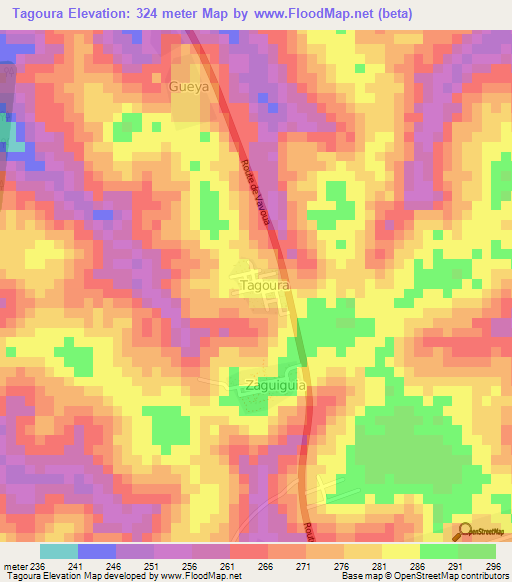 Tagoura,Ivory Coast Elevation Map