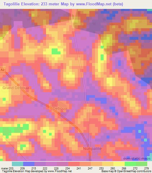 Tagolilie,Ivory Coast Elevation Map