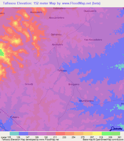 Tafissou,Ivory Coast Elevation Map