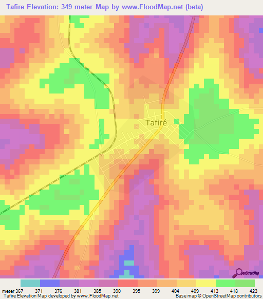 Tafire,Ivory Coast Elevation Map