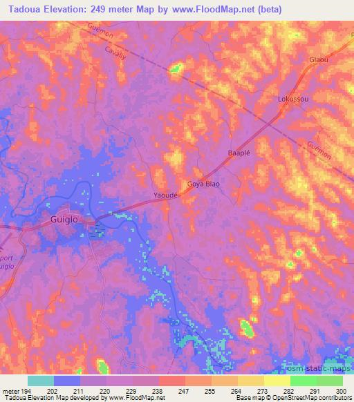 Tadoua,Ivory Coast Elevation Map