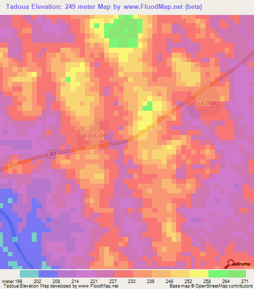 Tadoua,Ivory Coast Elevation Map