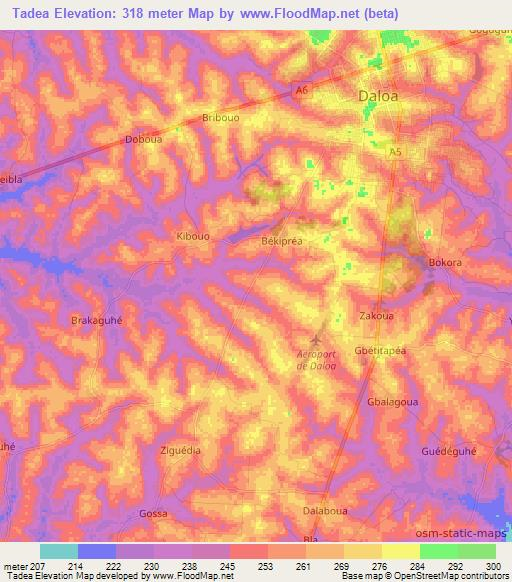 Tadea,Ivory Coast Elevation Map