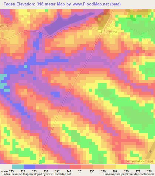 Tadea,Ivory Coast Elevation Map