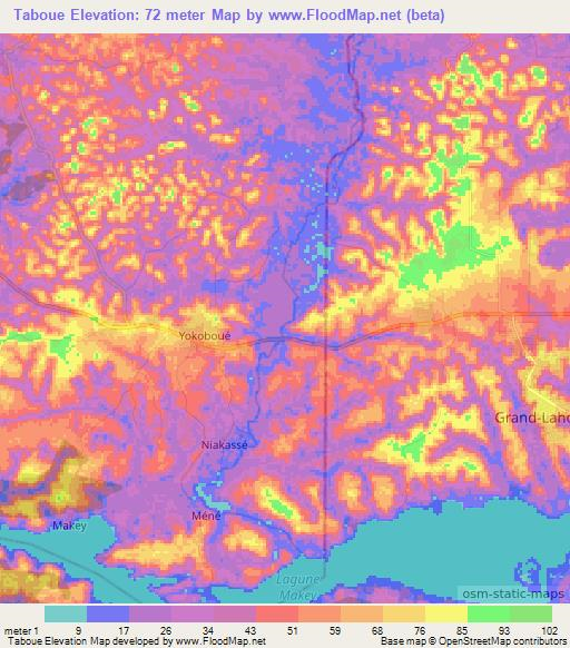 Taboue,Ivory Coast Elevation Map