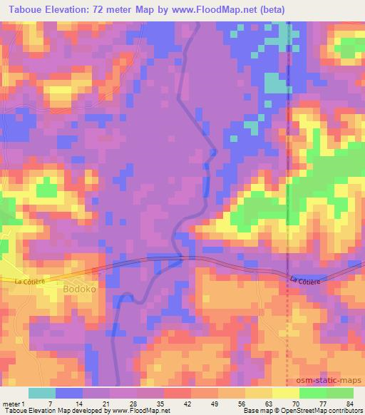 Taboue,Ivory Coast Elevation Map