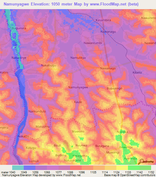 Namunyagwe,Uganda Elevation Map