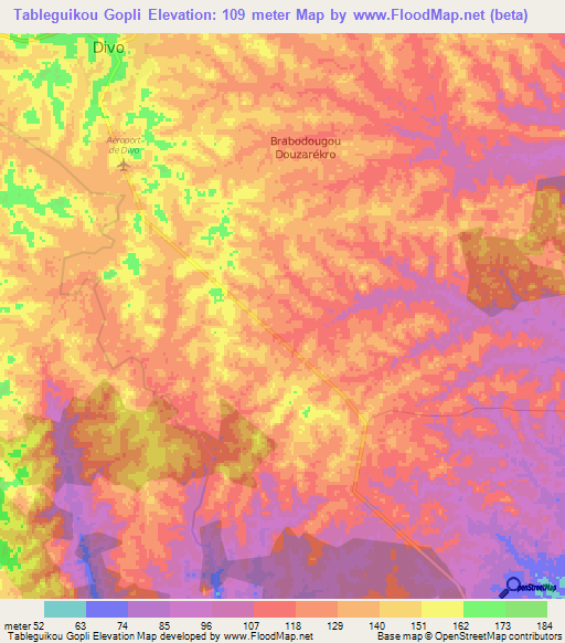 Tableguikou Gopli,Ivory Coast Elevation Map