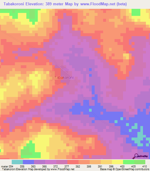 Tabakoroni,Ivory Coast Elevation Map