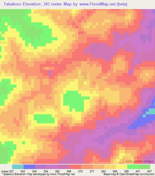 Tabakoro,Ivory Coast Elevation Map