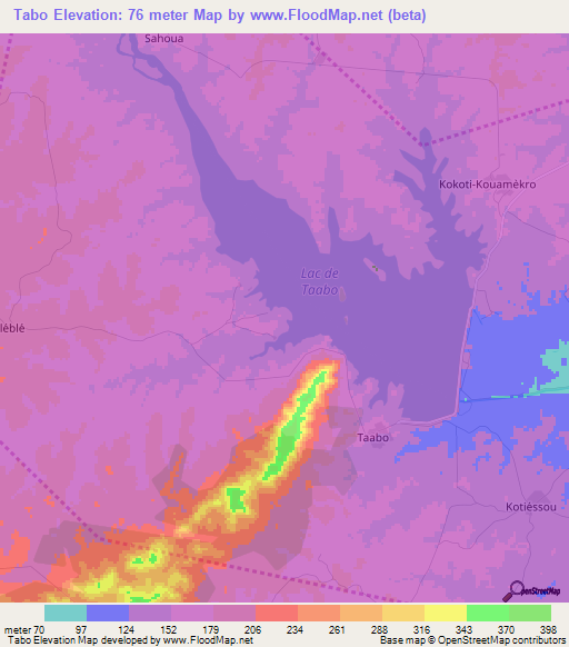Tabo,Ivory Coast Elevation Map