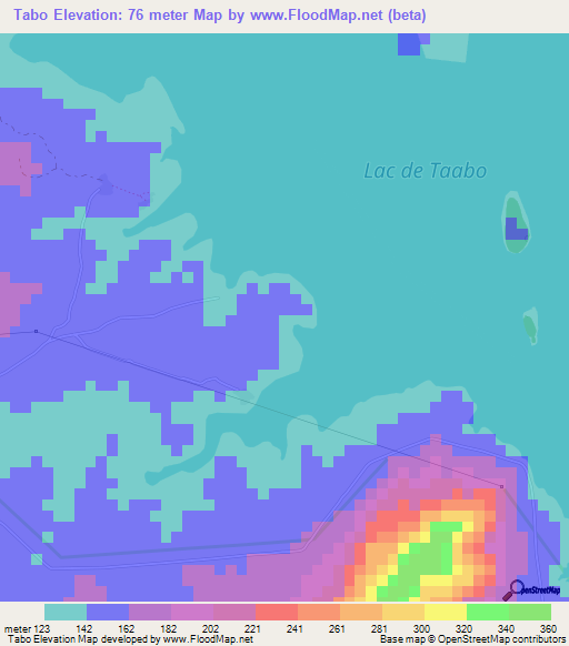 Tabo,Ivory Coast Elevation Map
