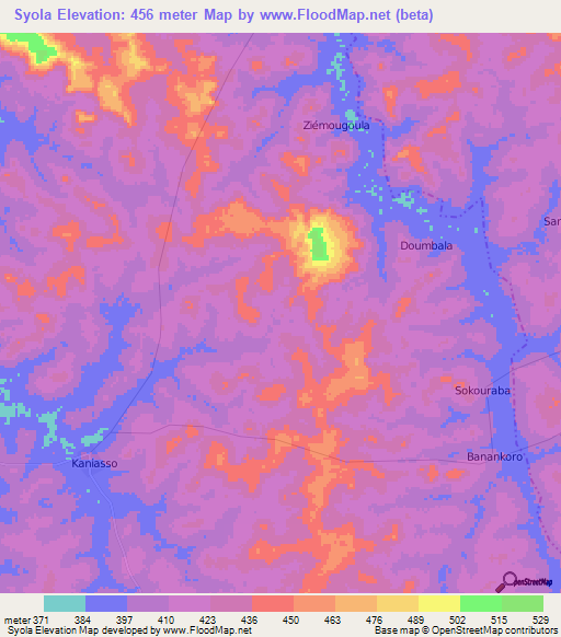 Syola,Ivory Coast Elevation Map