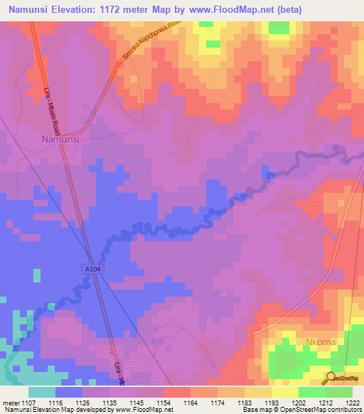 Namunsi,Uganda Elevation Map