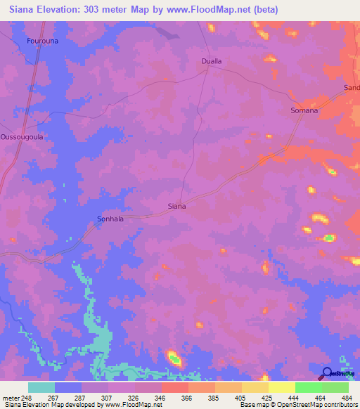 Siana,Ivory Coast Elevation Map