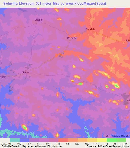 Swinvilla,Ivory Coast Elevation Map