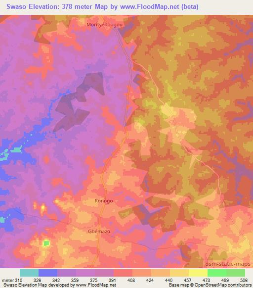 Swaso,Ivory Coast Elevation Map
