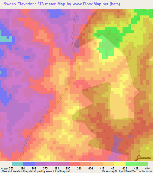 Swaso,Ivory Coast Elevation Map