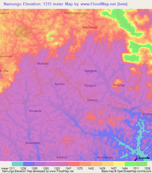 Namungo,Uganda Elevation Map