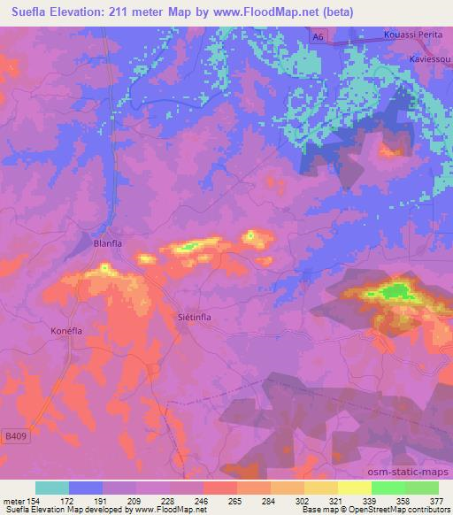 Suefla,Ivory Coast Elevation Map